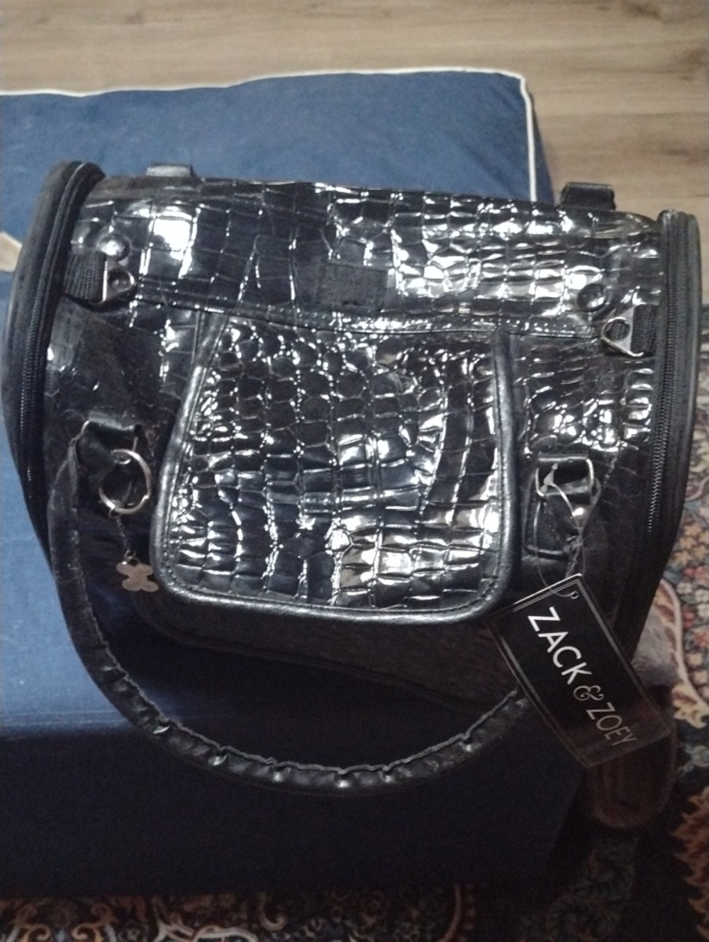 Zack & Zoey Black Faux Croc Pet Carrier